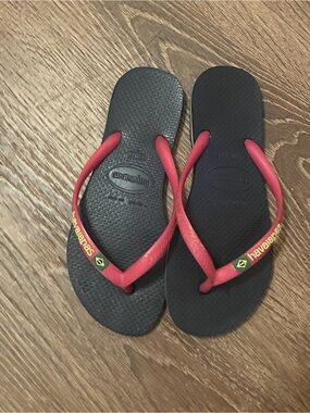 Kids Havaianas Blue Footbed with Pink Straps Flip Flops Sz 3/4 Y EU 35/36 EUC